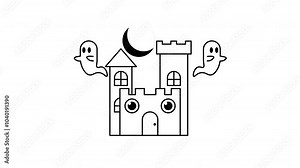 Title Haunted house with crescent moon and two ghosts. Suitable for Halloweenthemed designs, spooky invitations, ghostly decorations, and haunted house illustrations. 4k alpha channel