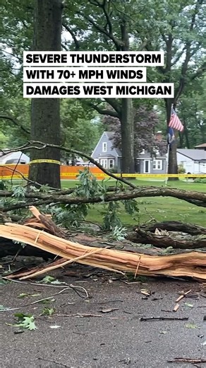 Early morning thunderstorms battered West Michigan with winds reaching 70 mph near Muskegon. In Norton Shores, roads were closed due to down powerlines and tree debris. 🎥: Kayla Tucker | MLive #severeweather #thunderstorm #highwinds | The Muskegon Chronicle