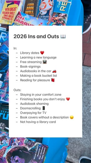 Starting 2026 off strong with our Ins and Outs 💪 Our librarians are happy to help you build a book bucket list! 😄😉 | Lee County, FL Library