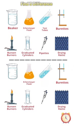 Common Chemistry Lab Equipment || Chemistry || Find 3 Difference
