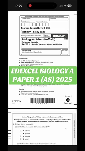 Edexcel Biology A Paper 1 for AS Level 2025