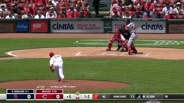 Oscar Mercado strikes out swinging, catcher Luke Maile to first baseman Spencer Steer.
