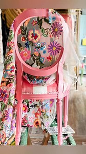 9.5K views · 315 reactions | Want create a happy chair? The answer is combine a floral and a check and coordinating colors. It works every single time!#ChairWhimsy #FurnitureFlip #UnexpectedDecor #diy #design #diymakeover #chairwhimsy #makeover #chair #diycrafts #fabric #creativityeveryday #creativityunleashed #creativity #cottagecore #cabindecor #cabincore #shedmakeover #whimsicalspaces #colorloversunite #pinkpaintproject #fromdrabtofab | Chair Whimsy | Facebook