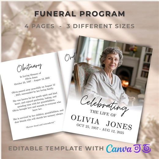 Minimal Funeral Program Template, Celebration of Life Obituary (digital Download) - Etsy