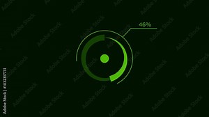 loading icon animation lime green color 64% circle. lime green color storage pie chart on dark green background.