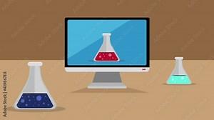 Chemistry Laboratory With Computer Monitor And Erlenmeyer Flask. - graphics