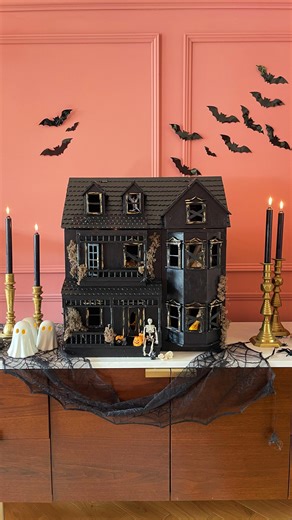 34K views · 243 comments | I bought this bargain dolls house with accessories on Facebook marketplace, and couldn’t help but give it a Halloween makeover for my halloween obsessed 5 year old.   What do you think of his new spooky house? #halloween #halloweenhouse #halloweendollshouse #dollshouse #blackhouse #skeleton #halloween2023 #halloweendecoration | House Lust | Facebook
