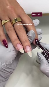 40K views · 6.8K reactions | first name: cherry  last name: mocha ☕️ tis’ the season for our favorite fall shade 來 products used: DND 751 Cherry Mocha DC 2436 Blush Haze DND #05 Diamond Decorations - Sands Of Winter #dndgelpolish #cherrymochanails #dnd751 #fallnails | Dnd Gel | Facebook