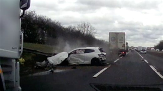 M1 Milton Keynes: 'Amazing' escape from lorry and car crash