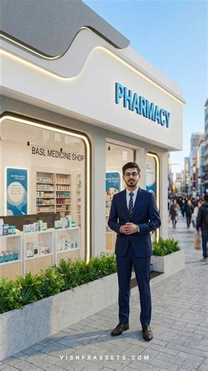 Elegant Pharmacy Front Design with Minimal White Medical Exterior