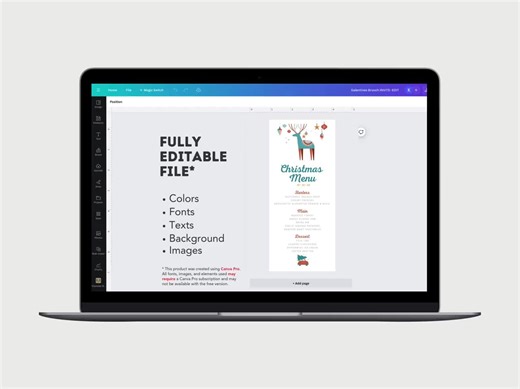 Modèle de menu pour le dîner de Noël bohème : marque-page modifiable (téléchargement numérique)