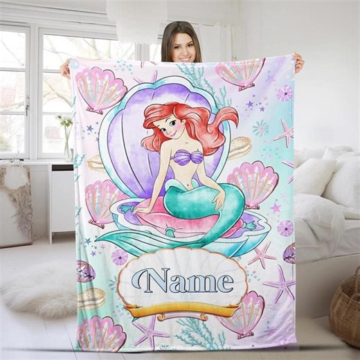 Custom Little Mermaid Blanket, Personalized Mermaid Blanket, Barchelorette Gift, Princess Birthday Blanket - Etsy