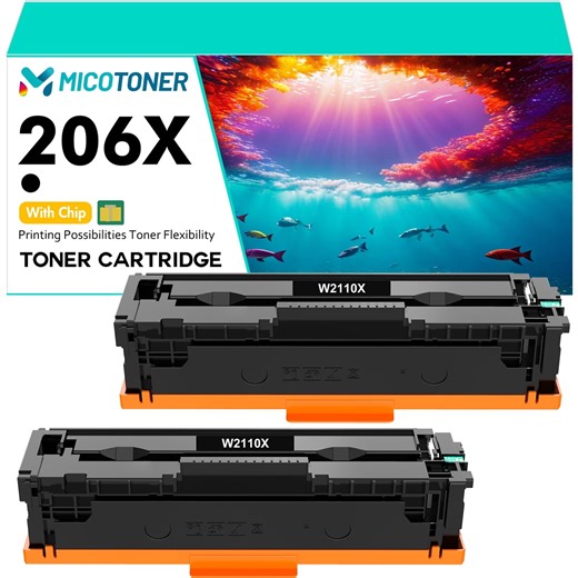 206X Toner Cartridge with Chip Compatible for 206X 206A W2110A W2110X for Color LaserJet Pro M255dw M255nw MFP M282nw MFP 283fdn 283cdw 283fdw Printer High Yield (Black, 2-Pack)