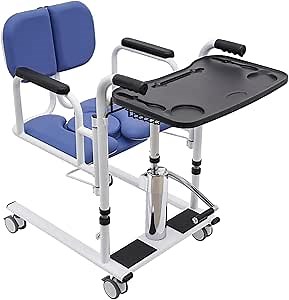 330.7lbs Hydraulic Patient Lift Chair, 180° Split Seat Nursing Transfer Chair Lift Chair with Detachable Seat Cushion and Portable Potty for Hospitals Elderly/Disabled, Adjustable Heigh (blue)