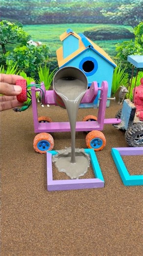 🏗️ Mini Tractor Pouring Cement Into a Pillar 🚜 Real Working Construction Machine #shorts
