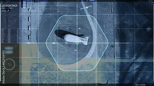 Digital Radar Network Scanning Process. Innovative Radar Network Tracking Aerostat At A Warfare Area. Warzone Surveillance Searching System Scan Via Military Radar Network.