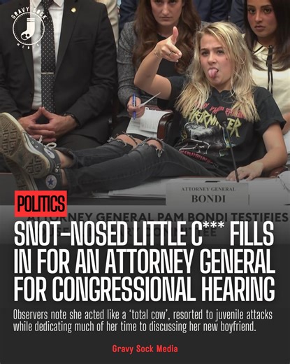 Gravy Sock Media on Instagram: "SNOT-NOSED LITTLE C*** FILLS IN FOR AN ATTORNEY GENERAL FOR CONGRESSIONAL HEARING 🤘🎸☠️ #pambondi #congress #usa #democrats #politicalsatire @agpambondi @davidpackmanshow_fan"