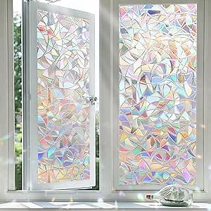 Rainbow Window Privacy Film with Prism Pattern 17.5 X 78.7in, Shackcom Stained Glass Window Film Decorative Your Home and Glass - Anti-UV Sun Blocker, No Sticky Glue Required