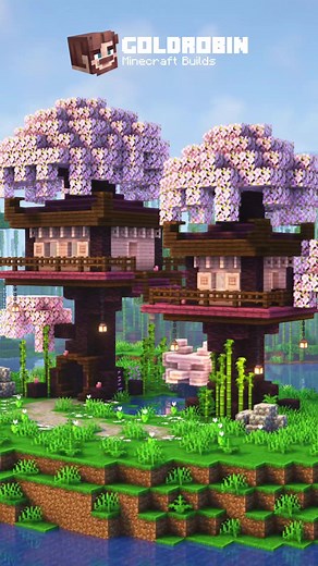 Minecraft Cherry Blossom Treehouse Tutorial and Schematic
