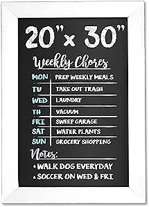 Ilyapa Rustic Wooden Magnetic Kitchen Chalkboard Sign - 20x30 Inch White Framed Wall Hanging Chalk Board for Farmhouse Decor, Wedding, Restaurant Menu