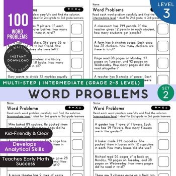 100 Problems | Multi-Step Math Word Problems | Grade 2-3 | No-Prep Printable