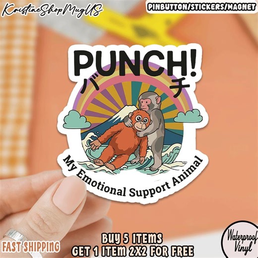 Punch Monkey Sticker, My Emotional Support Animal, Vinyl Decal Waterproof Gift - Etsy