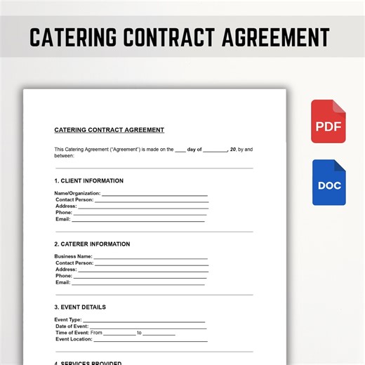 Editable Catering Contract Template: Service Agreement (PDF, Word, Google Docs) - Etsy Australia