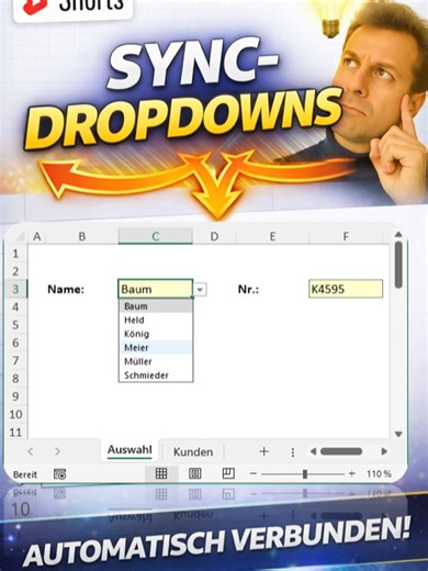 Excel kann das nicht – Dropdowns clever lösen Excel hat für dieses Dropdown-Problem keine Standardlösung. In diesem Short zeige ich dir einen praxistauglichen Workaround. 👉 Schreib „Lösung“ in die Kommentare, wenn du die Beispieldatei möchtest! Zugang zu fast 15.000 Lösungen in Excel: https://held-office.de/vba-repository/ Musik von Kai Arend - https://www.youtube.com/@KaiArend #ExcelShorts #ExcelTipps #ExcelDropdown