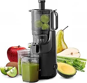 Elite Gourmet EJX320 Big Mouth Whole Fruit 5.2” Self-Feeding Chute, Cold Press Masticating Slow Juice Extractor, Hands-Free, Less Prep, Easy to Clean, Impact Resistant BPA Free Tritan, Black