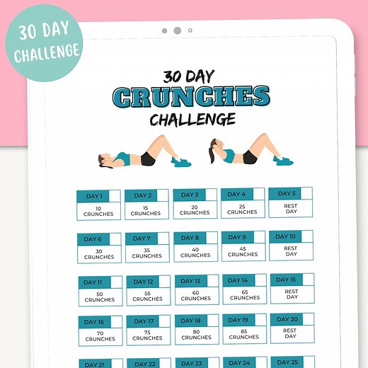 30-day Crunches Challenge - Printable PDF Workout Plan | Printable Crunches Challenge | 30-day Crunches Challenge for a Toned Tummy - Etsy