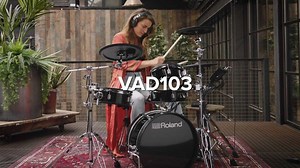 Meet the new VAD103 Roland V-Drums Acoustic Design series entry-level kit: TD-07 sound module 12-inch snare & floor tom 10-inch rack tom Two-ply mesh heads on all pads 12-inch crash cymbal 13-inch ride cymbal VH-10 floating hi-hat Freestanding acoustic stands 18-inch slim profile kick drum More info here: https://www.roland.com/us/products/vad103/ | Roland