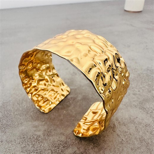 Gold Wide Cuff Bracelet –hammered Statement Bracelet for Women – Bold Textured Gold Bangle –luxury Open Cuff Jewelry –modern Minimalist Gift - Etsy