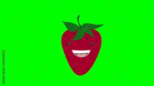 Cartoon kids strawberry talking loop with alpha channel. Vegetable animation on a transparent background.
