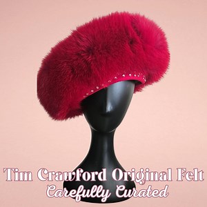 Tim Crawford Millinery - Red Fur Beret – Fox Fur Trim & Rhinestones - Etsy
