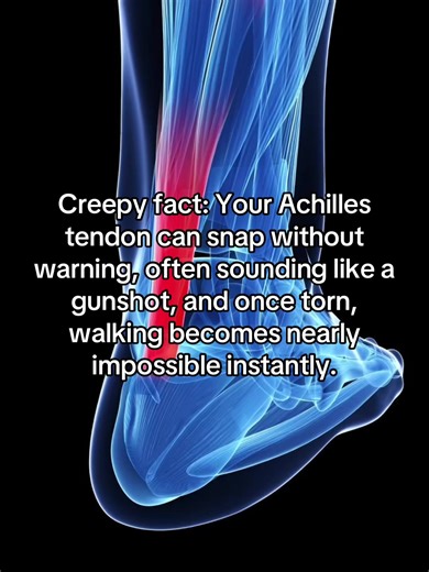 Your Achilles tendon can rupture suddenly, sounding like a gunshot, instantly stealing your ability to walk without intense pain afterwards. #humanbody #humanbodyfacts #fyppppppppppppppppppppppp #sciencefacts #creepy