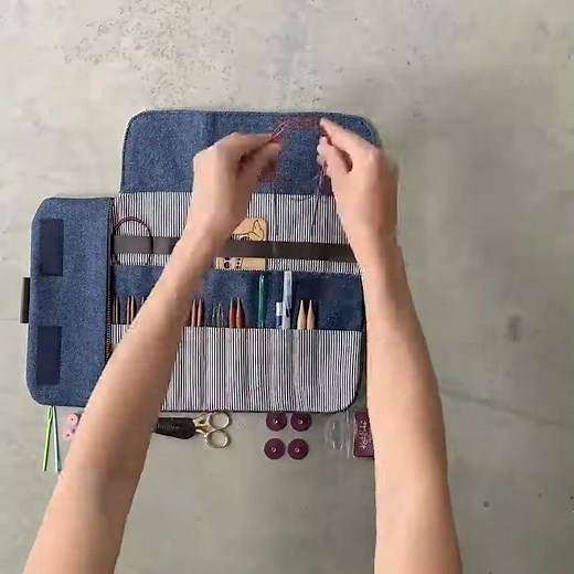 Needle Case, Black and Gray Knitting Case, Circular Knitting Needle Storage, Crochet Storage