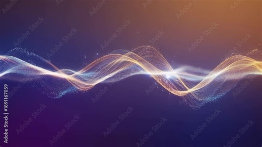 Abstract waves made of glowing dots and lines, resembling a digital ocean, deep blue and violet color palette, long exposure effect, smooth gradients