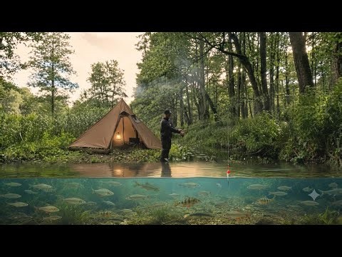 Wilderness Tent Camping with Wood Stove, Fishing & Cooking