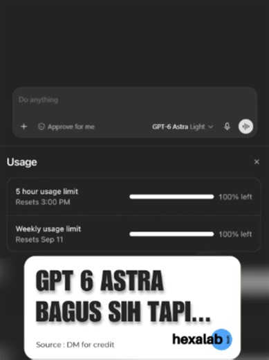 Sebuah unggahan viral memperlihatkan betapa cepatnya batas penggunaan GPT-6 Astra terkuras, bahkan hanya untuk perintah sederhana. Dalam video yang dibagikan, pengguna hanya mengetik kata “hello” di antarmuka Codex. Begitu AI mulai memproses, bilah batas penggunaan 5 jam langsung menurun drastis dari 100 persen hingga 0 persen dalam hitungan detik. Sementara batas mingguan juga ikut berkurang meski tidak sebesar itu. Momen ini memicu banyak komentar dari pengguna yang merasa kecewa. Mereka menil