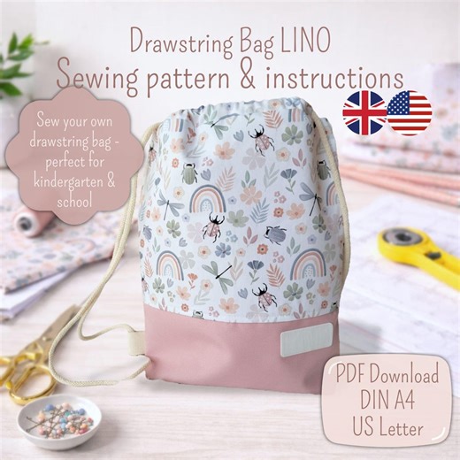 Kids Drawstring Backpack Sewing Pattern PDF – Kindergarten Bag, Preschool Backpack, DIY Gym Bag, A4 & US Letter - Etsy Canada