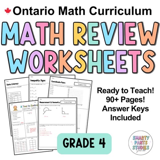 Grade 4 Review | Morning Work | Back to School Ontario Math Worksheets & Answers