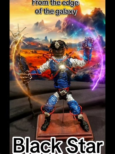 Introducing: BLACK STAR This is Black Star — an original character created entirely from my own imagination and brought to life through wire. No fan art. No existing universe. No borrowed lore. 100% original. Black Star is Joshua Star, a warrior born on the planet Enterra, a world that existed in the shadow of two black holes and learned to thrive in the presence of dark matter. When an invading reptilian empire known as the Torks destroyed his civilization and enslaved his people, Joshua didn’t
