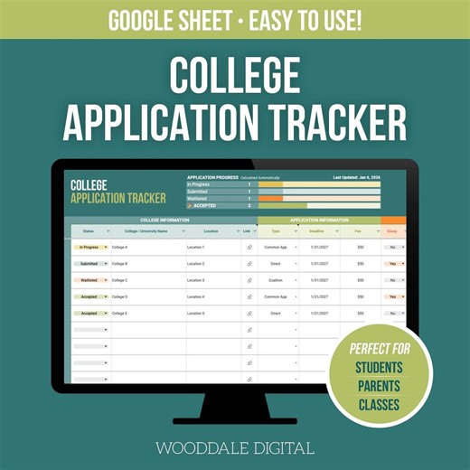 College Application Tracker | Google Sheets Application Organizer | Auto-updating Dashboard | Digital Download - Etsy