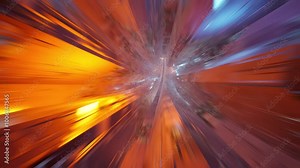 Riding an abstract roller coaster through a technological tunnel at high speed. 3D animation.