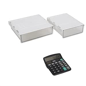 Calculator 2 Pack Under Desk Storage Drawer, Self Adhesive, Slide Out, Hidden, Organizer, Desk Accessories, Workspace Organizers