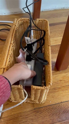 Cable Management Box, Handmade Rattan Cable Organizer with 2 Open Slots, Cord Hider for Power Strip,