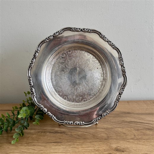 Vintage Silver Serving Bowl | Sheffield Reproduction Dish | Ornate Round Centerpiece Tray - Etsy