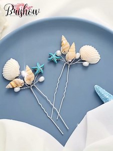 Brishow Mermaid Hair Pins for Women Seashell Bridal Hair Accessories Starfish Beach Pins for Bride Bridesmaid (2Pcs)