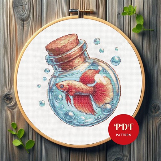 Betta Fish Cross Stitch Pattern,aquarium Fish Embroidery Design,betta Needlepoint Chart, Easy Cross Stitch PDF Pattern, Instant Download,diy - Etsy