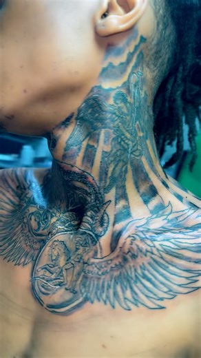 Full Neck and Chest Tattoo Designs by Brandon